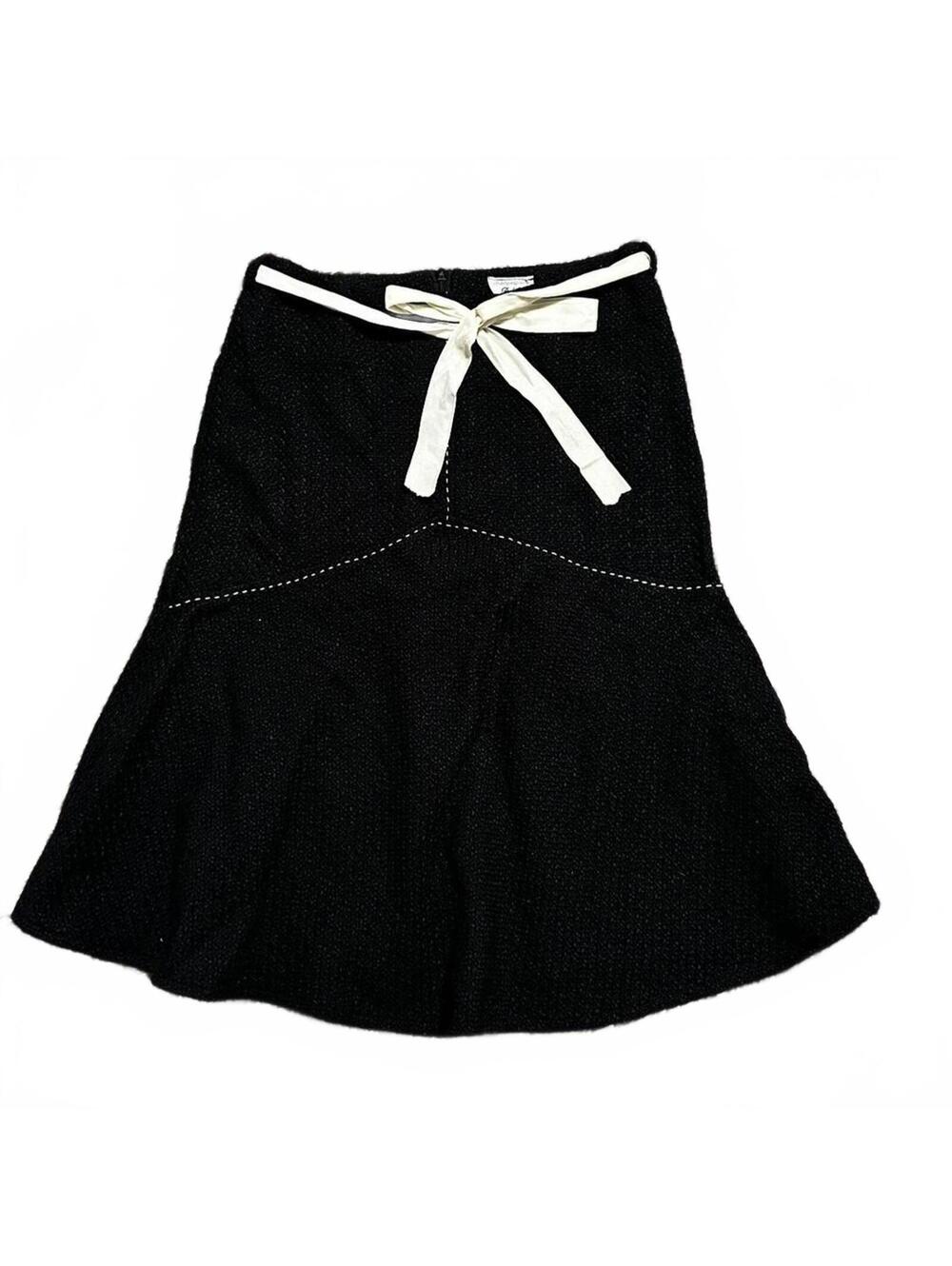 Y2K Vintage Debut Brand Black Tweed Preppy Minimalist Midi Skirt Size S